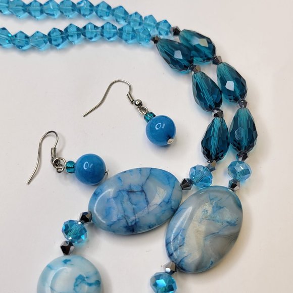 Blue Necklace Double Strand Beaded Necklace - Picture 7 of 13